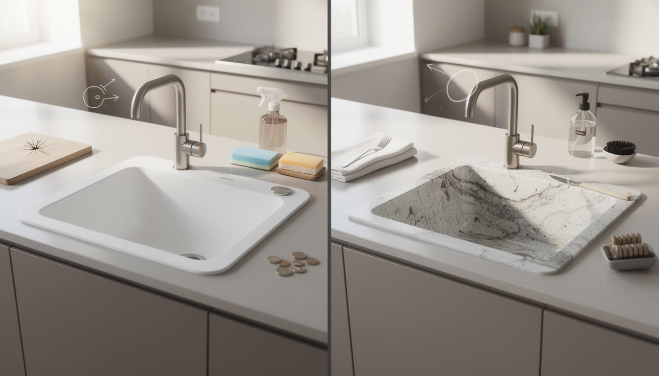 comparez les éviers en résine et en quartz selon leur durabilité, entretien, esthétique et coût pour faire le meilleur choix pour votre cuisine.