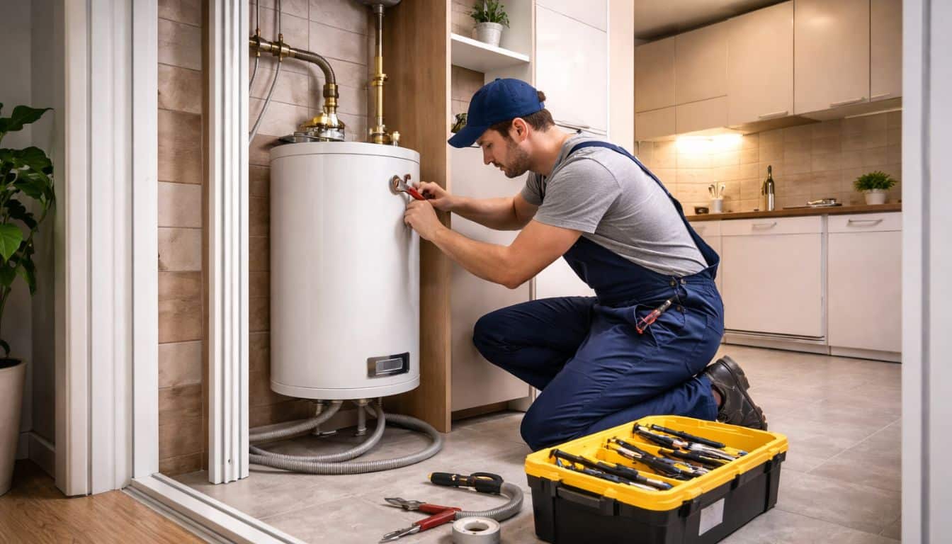 Installation du chauffe-eau en cours