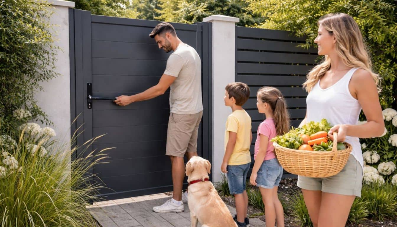 exemple d'une famille devant un portail